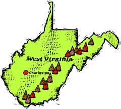 West Virginia woodcut map showing location of Charleston